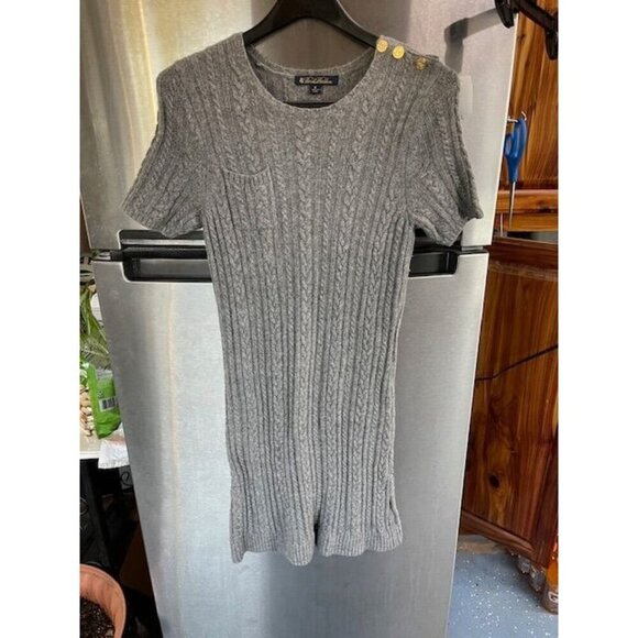 Brooks Brothers Women's size M Grey Cable Knit Short Sleeve Sweater Dress Knee L - Picture 1 of 11